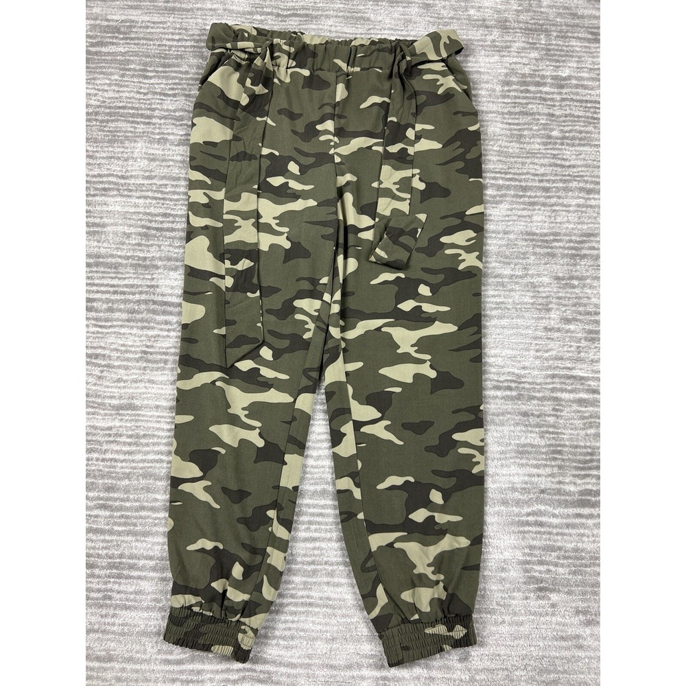 One by Chapter One Joggers Womens Medium Green Camo Tie Waist High Rise CH24554B